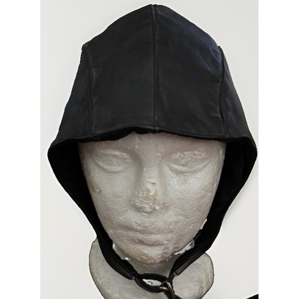 Vintage PID Men’s Paragon Black Leather Motorcycle Hood Skull Cap Size L Biker